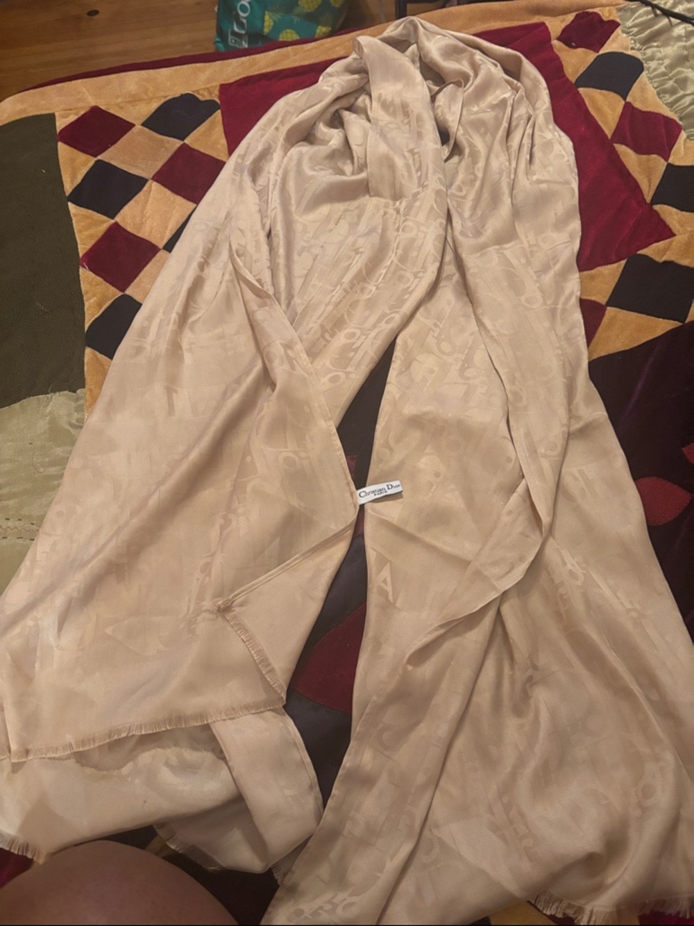 Dior Beige Monogram Silk Scarf with Black Accent